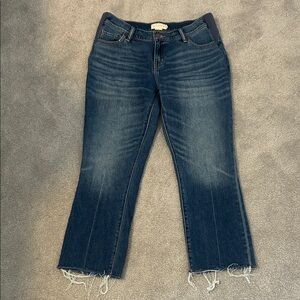 Women’s Dark Blue Crop Straight Jeans - Classic Raw Hem
